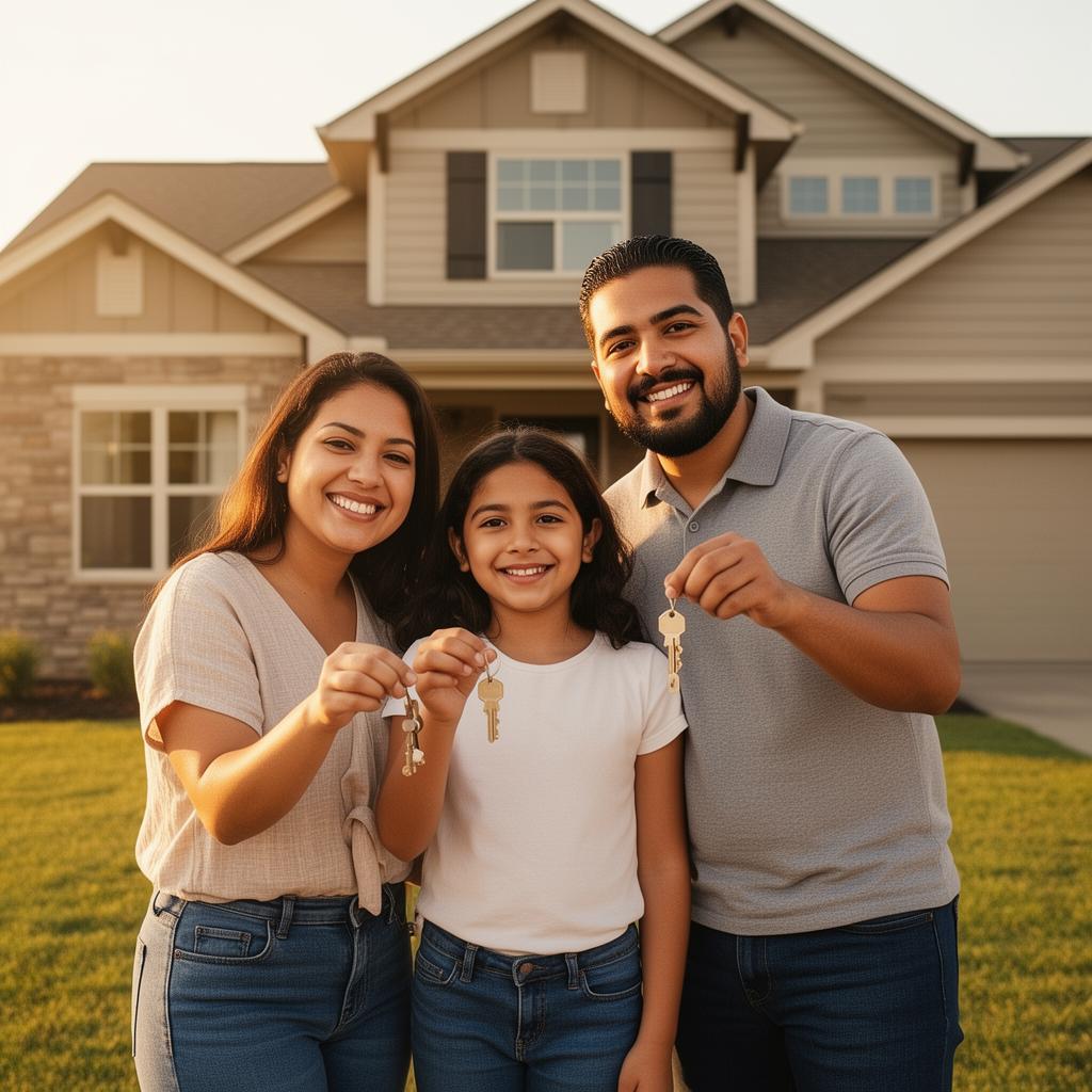 Familia frente a su nuevo hogar